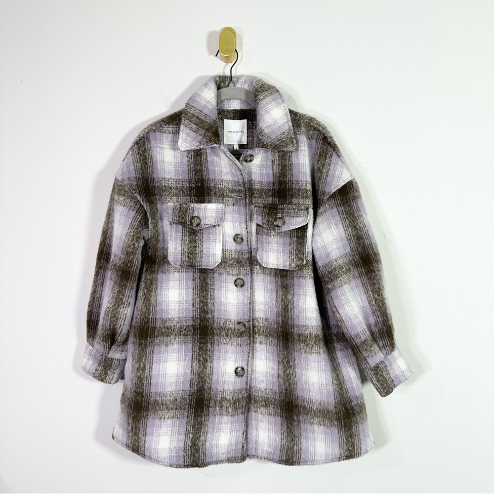 Avec Les Filles Purple Brown Plaid Button Front Coat